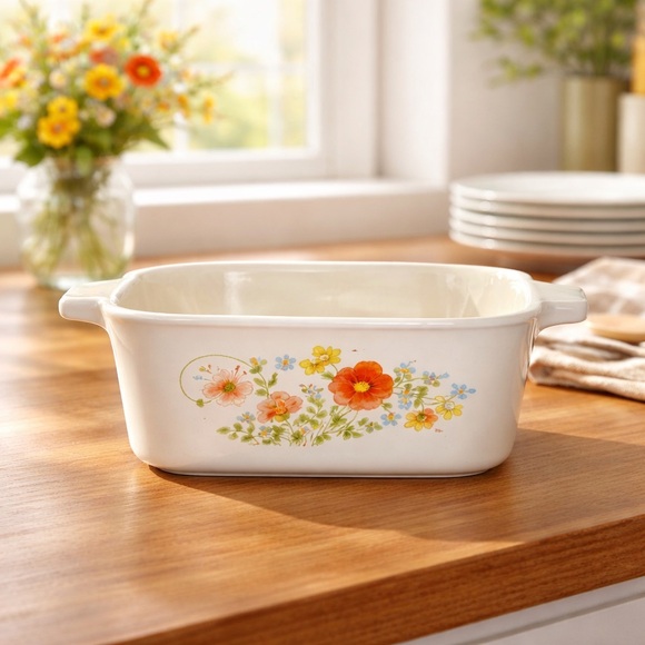 Corning Ware Wildflower Pattern Casserole Dish With Handles P4B 7x5 1/2 2x3 - Picture 7 of 17